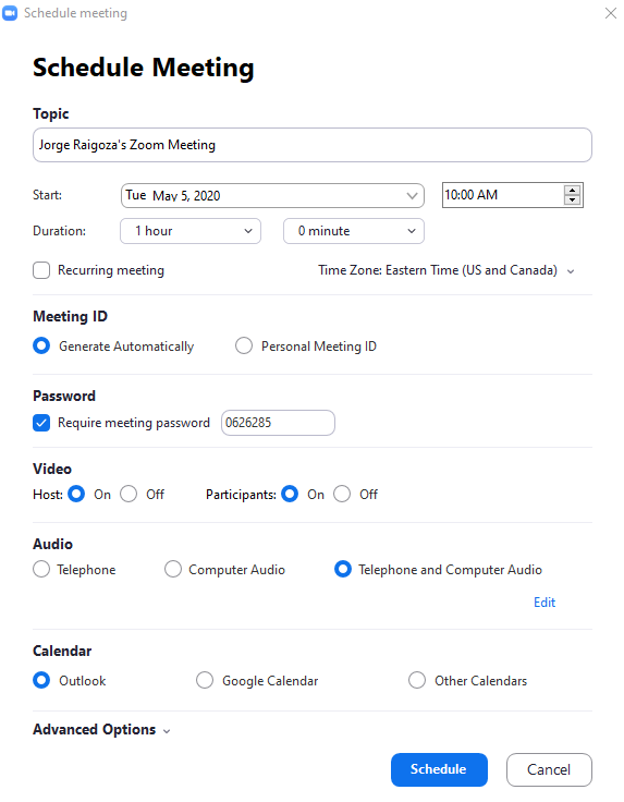 Schedule a meeting using Zoom